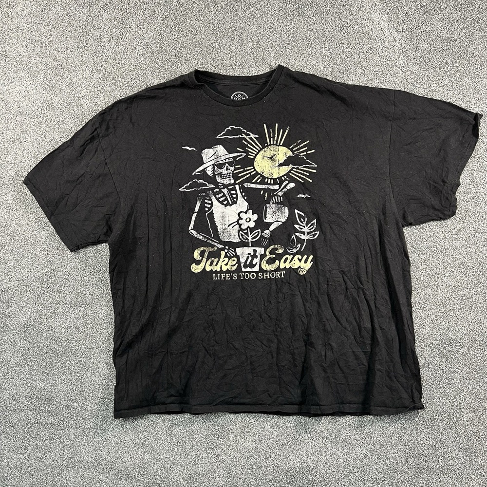 DOM Mens 3XL Take It Easy Skeleton Graphic T Shirt Black Life’s Too Short